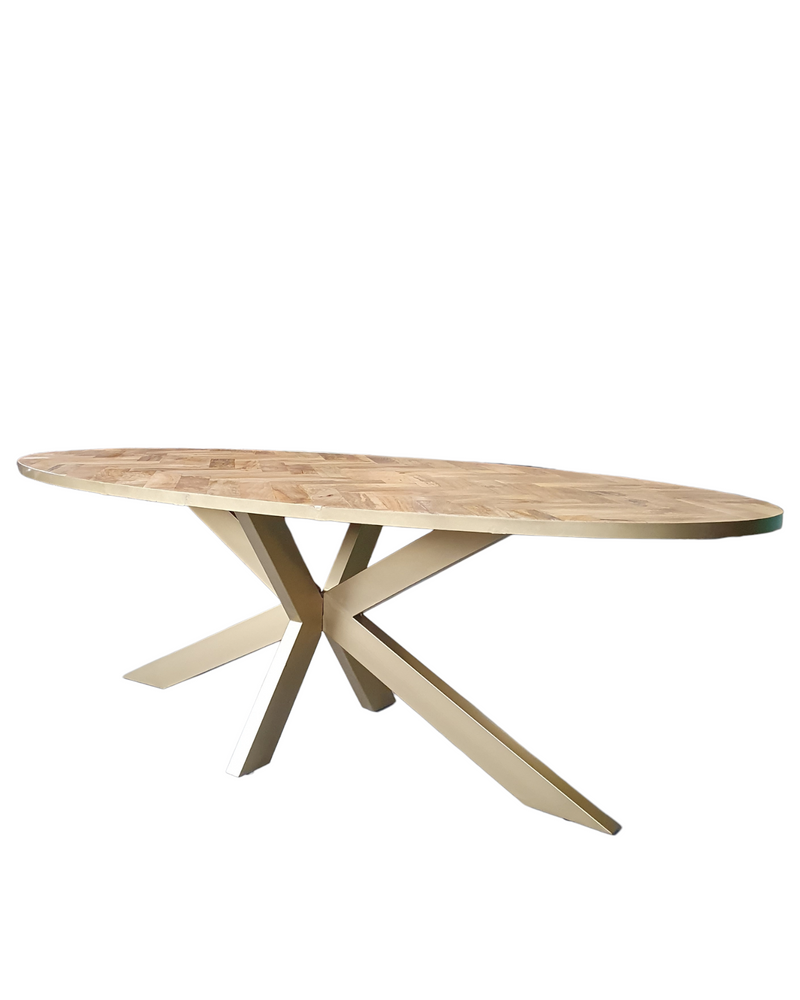 Visgraat tafel | Eettafel | 240cm | Mango herringbone | Ovaal | Goud