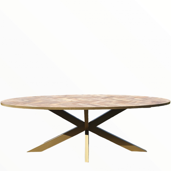 Visgraat tafel | Eettafel | 240cm | Mango herringbone | Ovaal | Goud