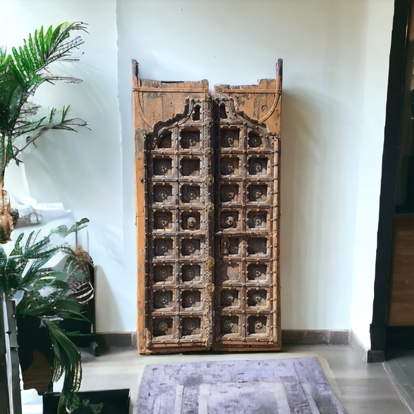 Oude Indiase deuren | Roomdivider | Bruin | Assymetrisch