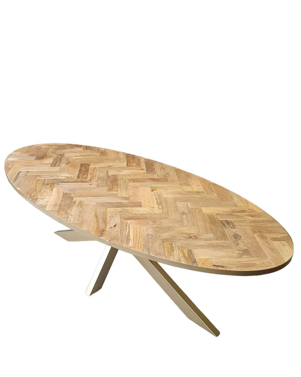 Visgraat tafel | Eettafel | 240cm | Mango herringbone | Ovaal | Goud - MOFASA