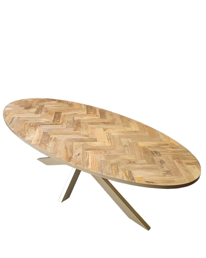 Visgraat tafel | Eettafel | 240cm | Mango herringbone | Ovaal | Goud - MOFASA