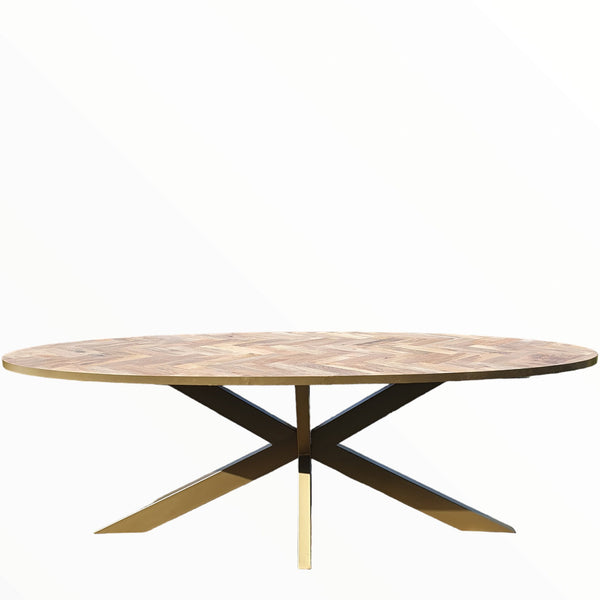 Visgraat tafel | Eettafel | 240cm | Mango herringbone | Ovaal | Goud - MOFASA